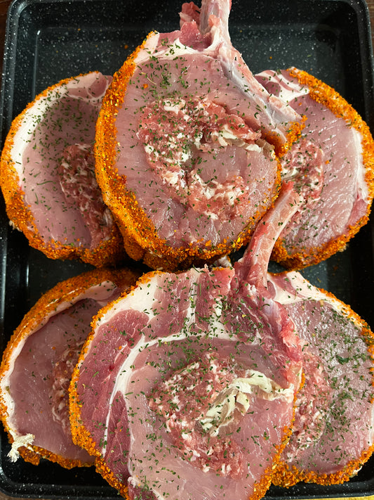 Stuffed French trimmed pork chops